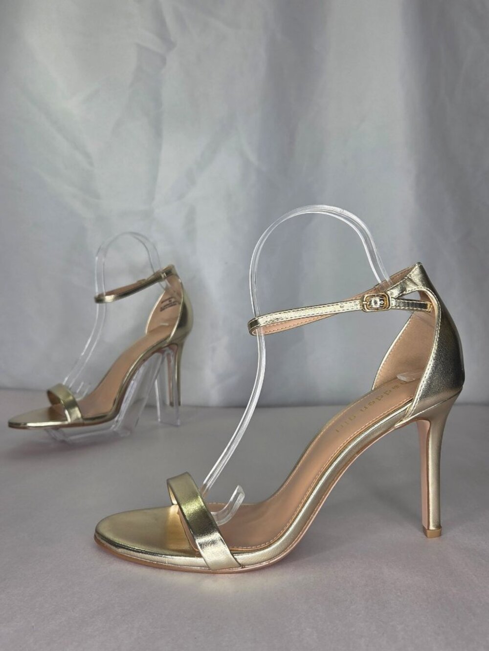 Madden Girl Brazen Two-Piece Stiletto Dress Sandals - Gold Metallic, Size: 9